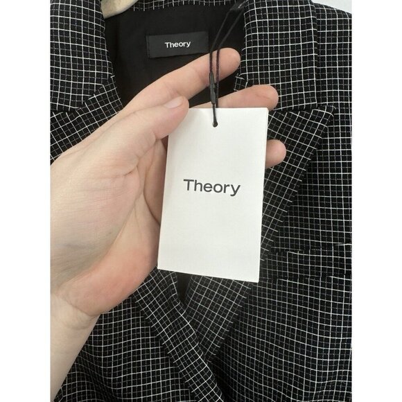 Theory Blazer Women 4 Black Grid Plaid Stretch Double Breasted NEW Formal Cotton - Picture 4 of 11